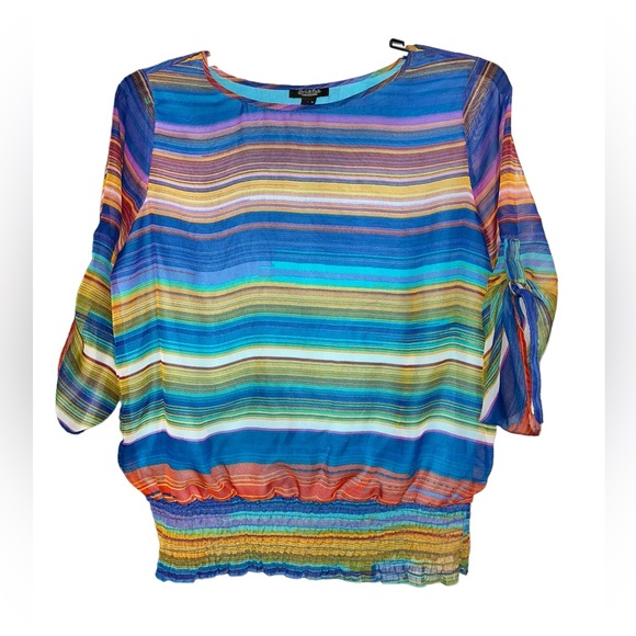 Peck & Peck Tops - Peck & Peck Weekend Multi-color Stripe Peasant Top Size L